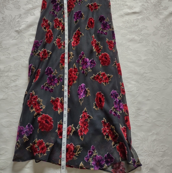 Y2K vintage v-neck vintage slip dress floral velvet burnout gown maxi - Picture 4 of 10